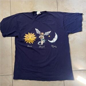 Graphic Tee with Sun, Angel, and Moon